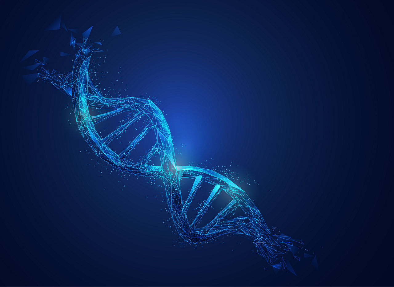 Graphic of low poly DNA with futuristic element in science theme