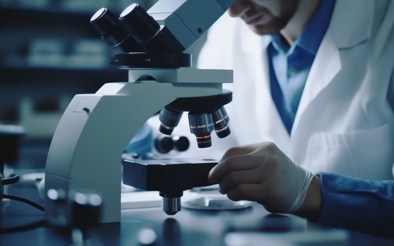 scientist using microscope